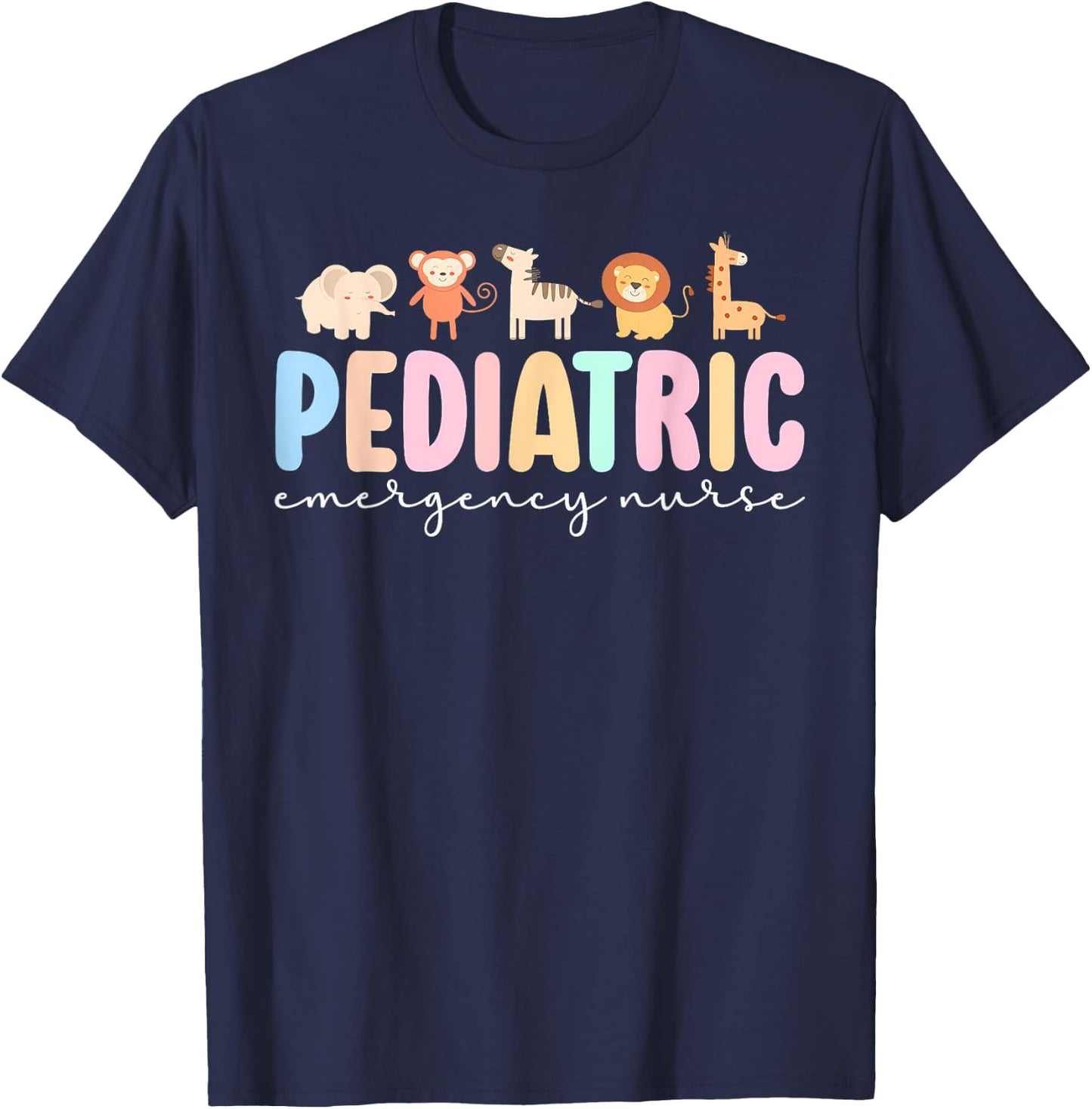 Pediatric Emergency Nurse Safari Animals Peds ER Nurse Women T-Shirt - T-Shirt | Navy