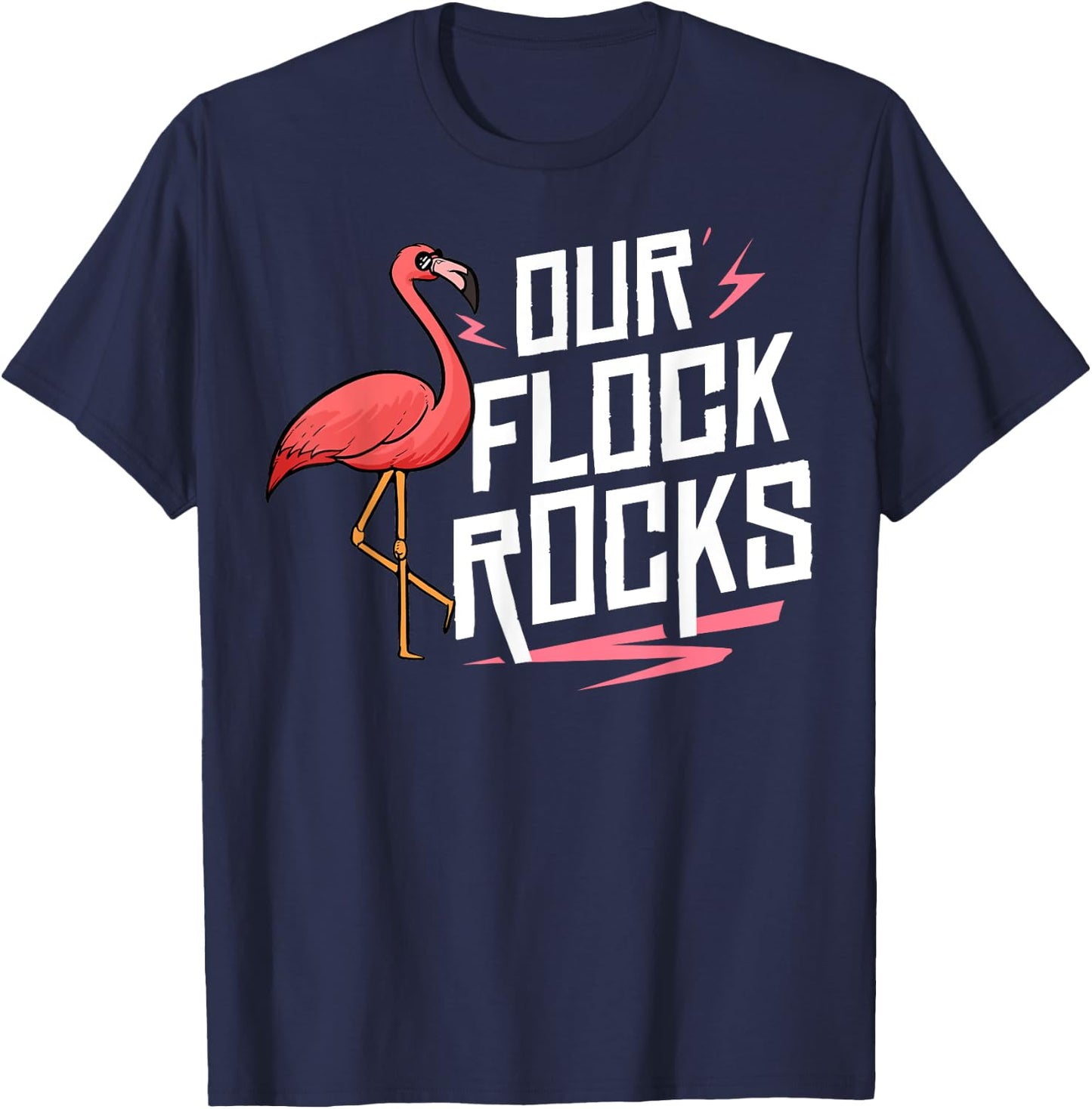 Our Flock Rocks Gift Pink Flamingo Women Men T-Shirt - T-Shirt | Navy