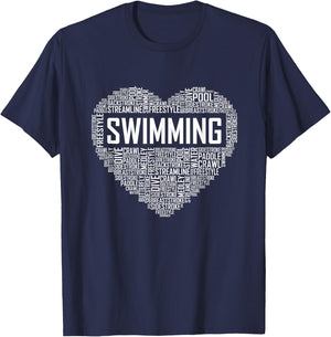 Swimming Heart Coach Swimmer Gift Swim Lover Gifts T-Shirt - T-Shirt | Navy