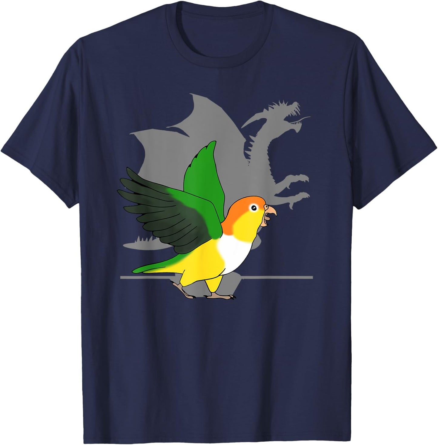 White Bellied Caique Dragon Shadow Funny Screaming Parrot T-Shirt - T-Shirt | Navy