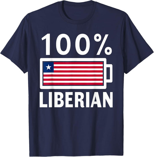 Liberia Flag | 100% Liberian Battery Power T-Shirt - T-Shirt | Navy