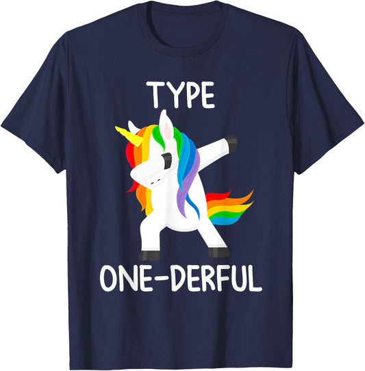 Dabbing Unicorn Type One-Derful T1D Diabetes Funny Gift T-Shirt - T-Shirt | Navy