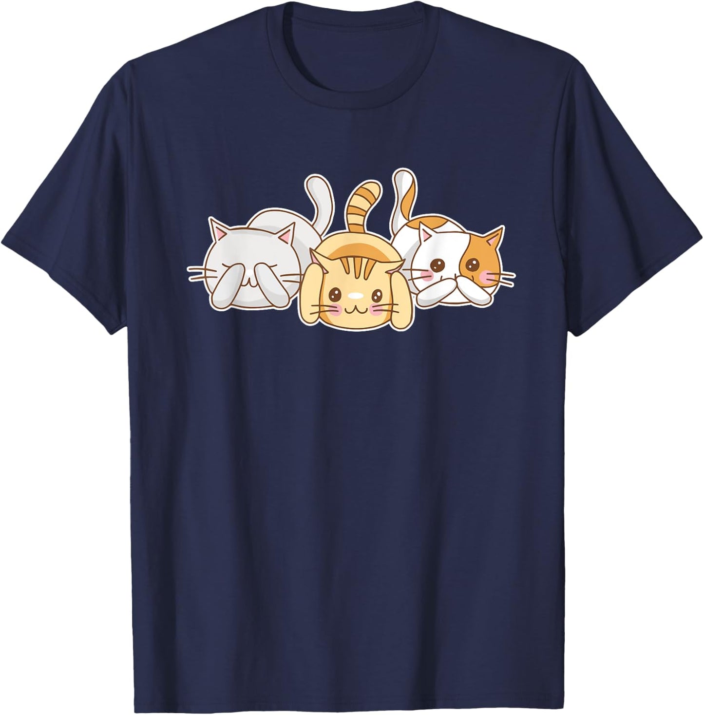 Funny Cat Lovers - See No Evil, Hear No Evil, Speak No Evil Women Girls Kids T-Shirt - T-Shirt | Navy