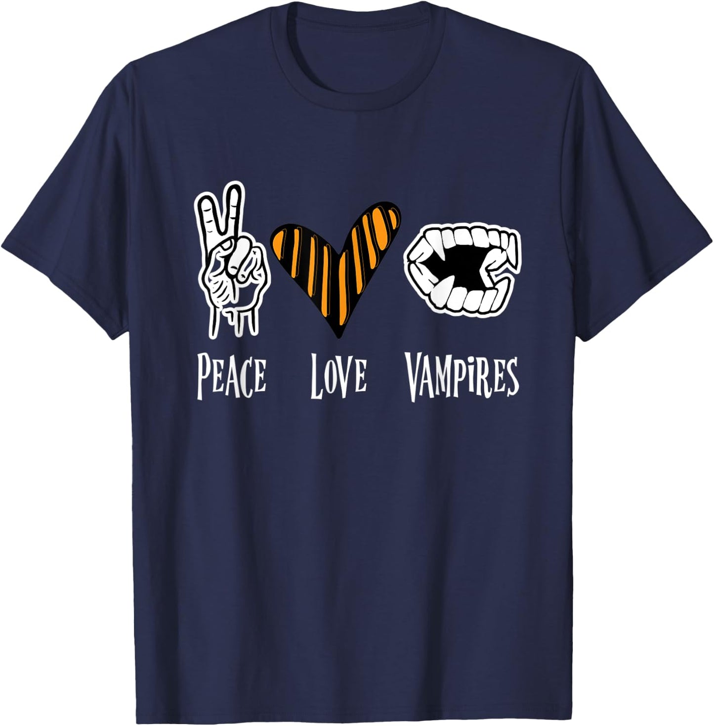 Halloween Vampire Outfit Men Women Kids Peace Love Vampire T-Shirt - T-Shirt | Navy