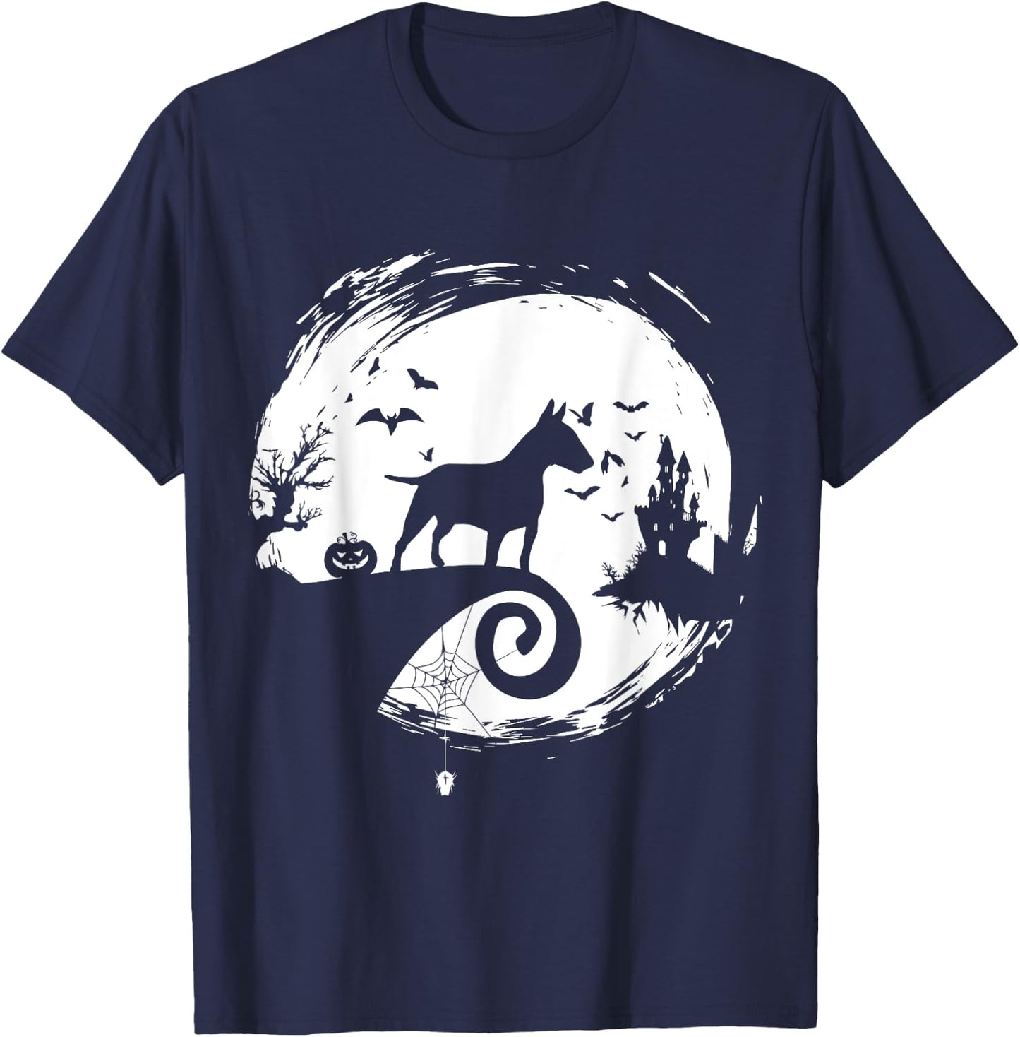 Bull Terrier Halloween Costume Bully Moon Silhouette T-Shirt - T-Shirt | Navy