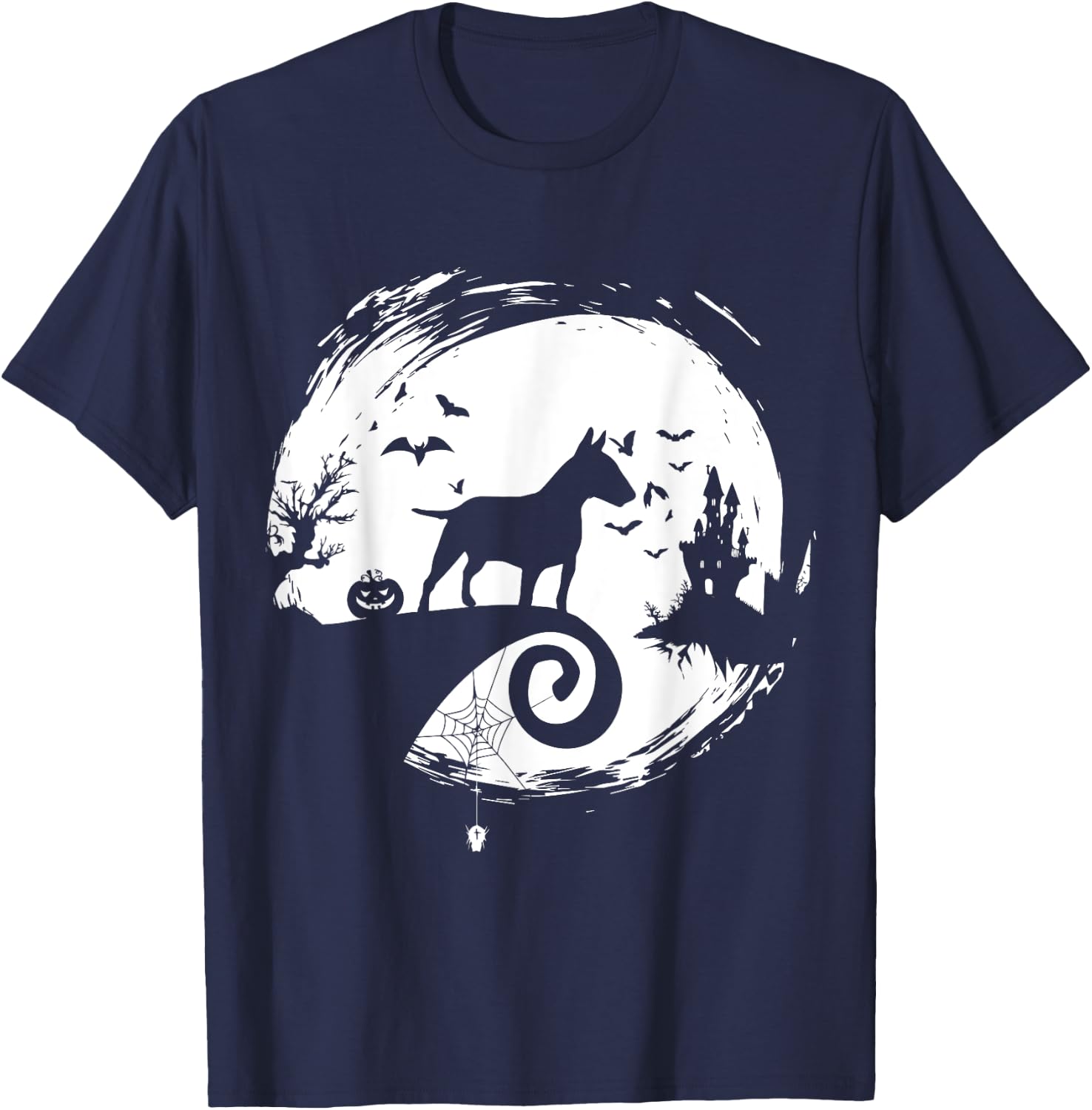 Bull Terrier Halloween Costume Bully Moon Silhouette T-Shirt - T-Shirt | Navy
