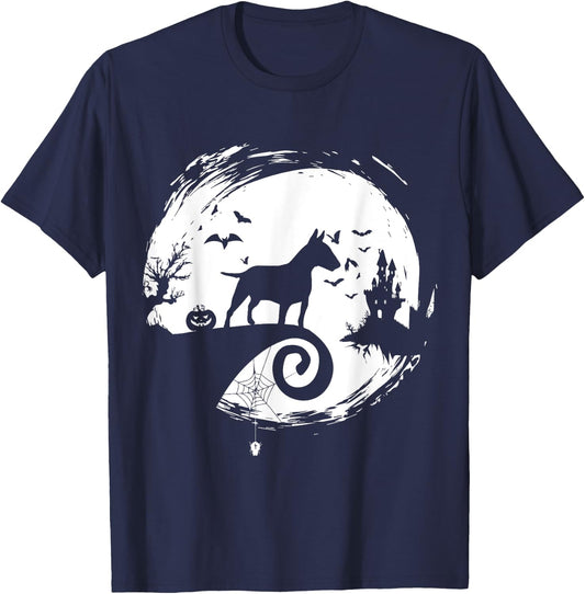 Bull Terrier Halloween Costume Bully Moon Silhouette T-Shirt - T-Shirt | Navy