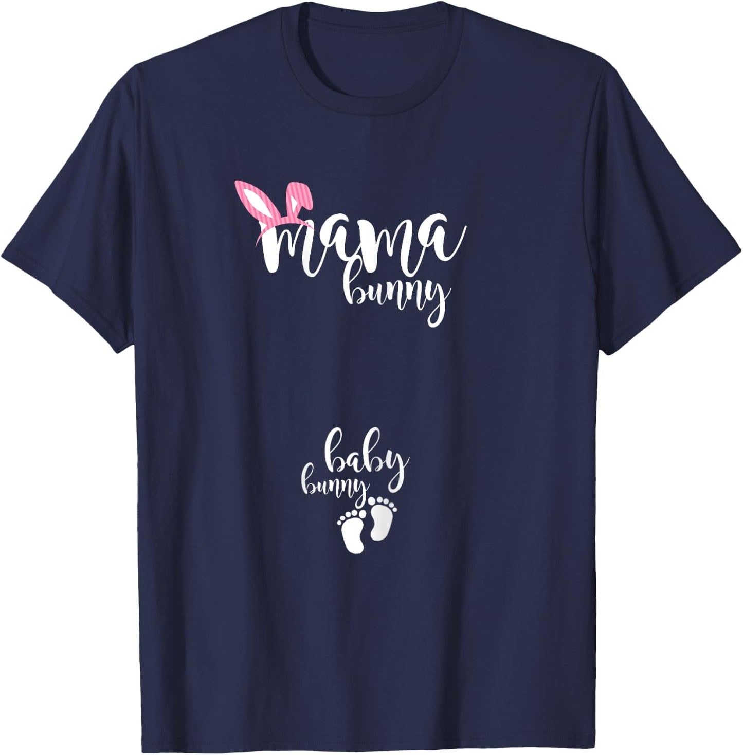 Mama Bunny Baby Bunny Pregnant Mom Easter Pregnancy Reveal T-Shirt - T-Shirt | Navy