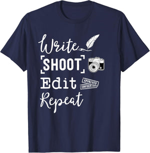 WRITE SHOOT EDIT REPEAT Journalism Shirt Journalist T-Shirt - T-Shirt | Navy