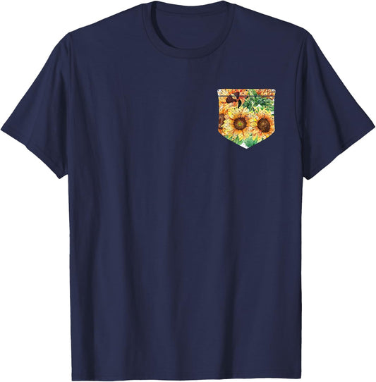 Sunshine Sunflowers Florist Yellow Flowers Pocket Sunflower Men Women Girls Kids T-Shirt - T-Shirt | Navy