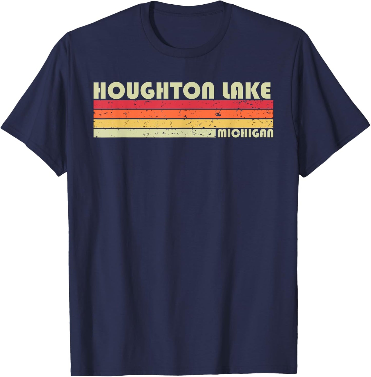 HOUGHTON LAKE MICHIGAN Funny Fishing Camping Summer Gift T-Shirt - T-Shirt | Navy