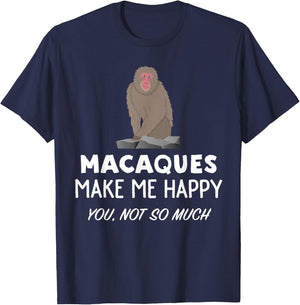 Macaque Monkey Lover Gift | Macaques Make Me Happy T-Shirt - T-Shirt | Navy