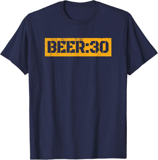 Cool Retro Beer 30 Distressed Graphic Design Beer Meme T-Shirt - T-Shirt | Navy