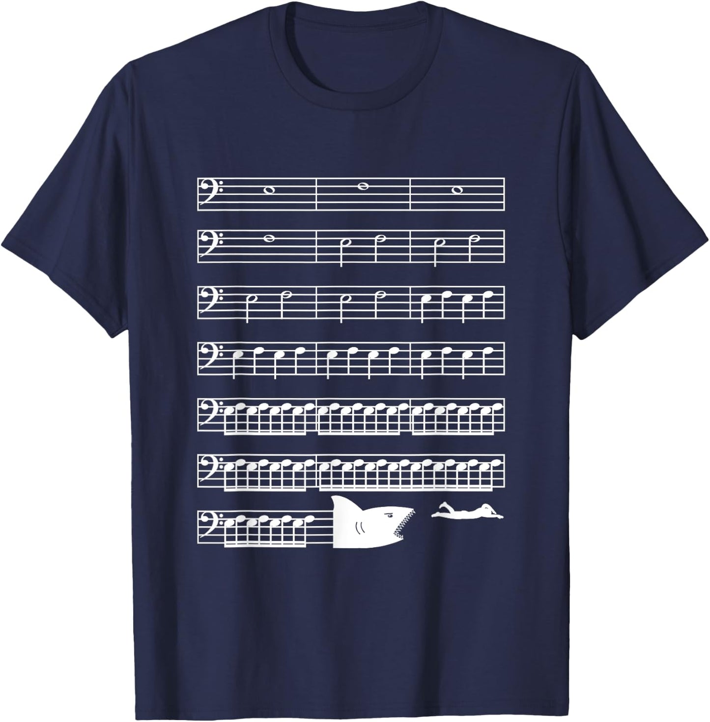 Funny Music Shark Bass Clef Classical Musician T-Shirt - T-Shirt | Navy