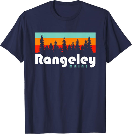 Rangeley Maine Camping Rangeley Lake State Park Trees Retro T-Shirt - T-Shirt | Navy