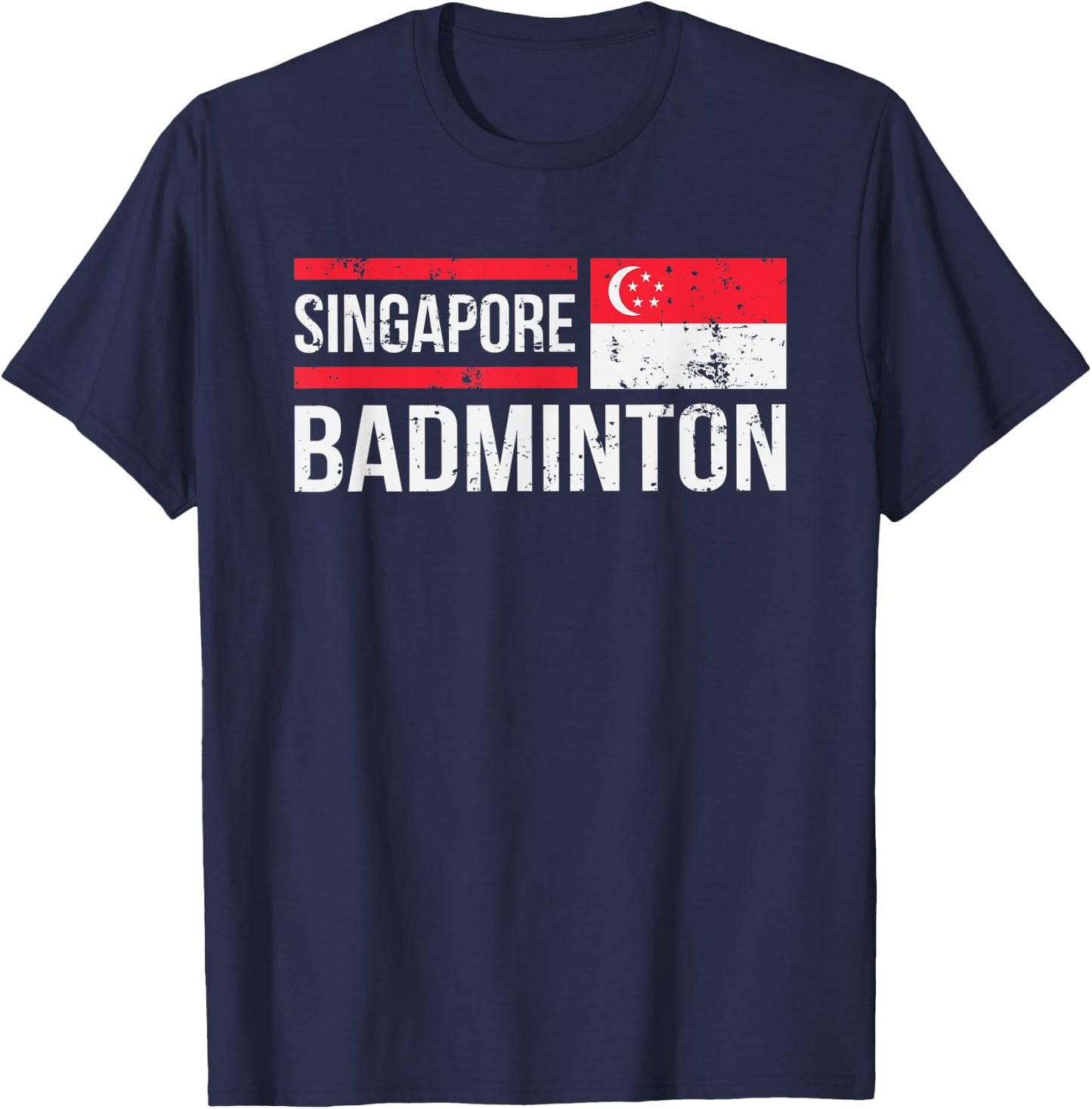 Singapore Badminton Flag Racket Sport Birdie Player Fan Gift T-Shirt - T-Shirt | Navy