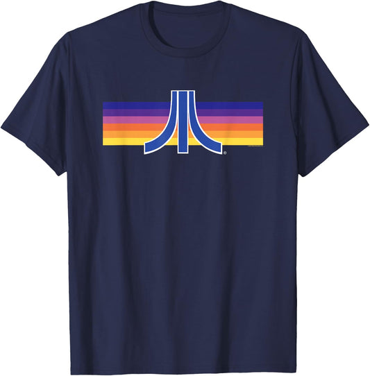 Atari Retro Sunset Vintage Gaming Logo T-Shirt - T-Shirt | Navy