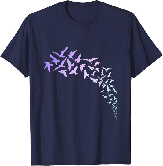 Flying Flock of Birds Artistic T-Shirt - T-Shirt | Navy