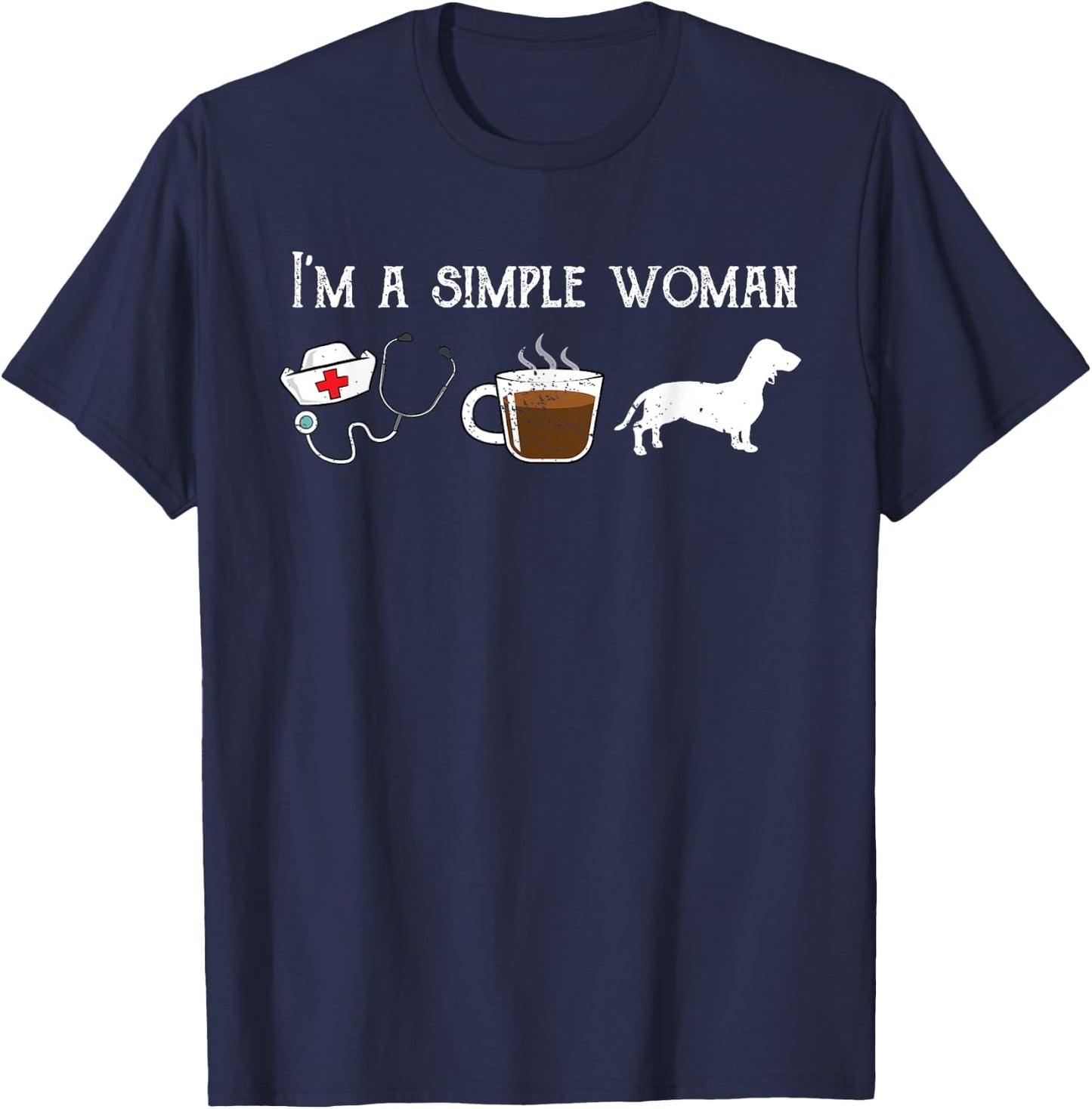 Funny Nurse Tea Coffee Lover Cute Dachshund Wiener Dog Mom T-Shirt - T-Shirt | Navy