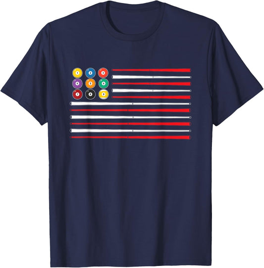 Billiards American Flag Cue Pool Balls Billiard Player Gift T-Shirt - T-Shirt | Navy