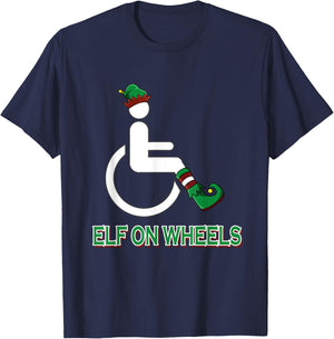 Wheelchair Elf Funny Christmas Disability Humor T-Shirt - T-Shirt | Navy