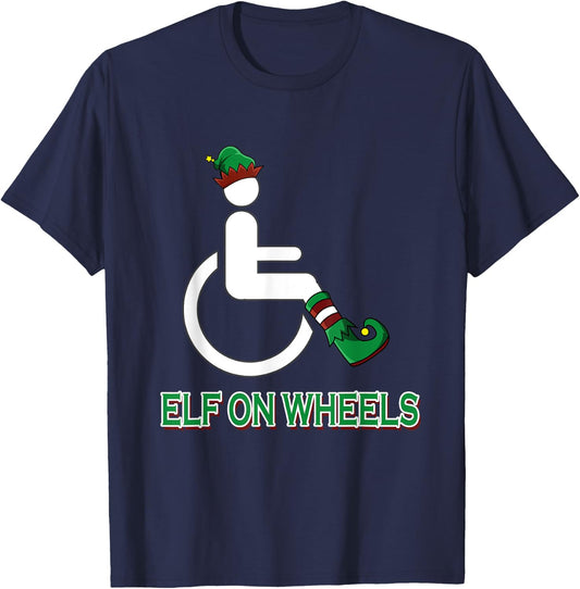 Wheelchair Elf Funny Christmas Disability Humor T-Shirt - T-Shirt | Navy