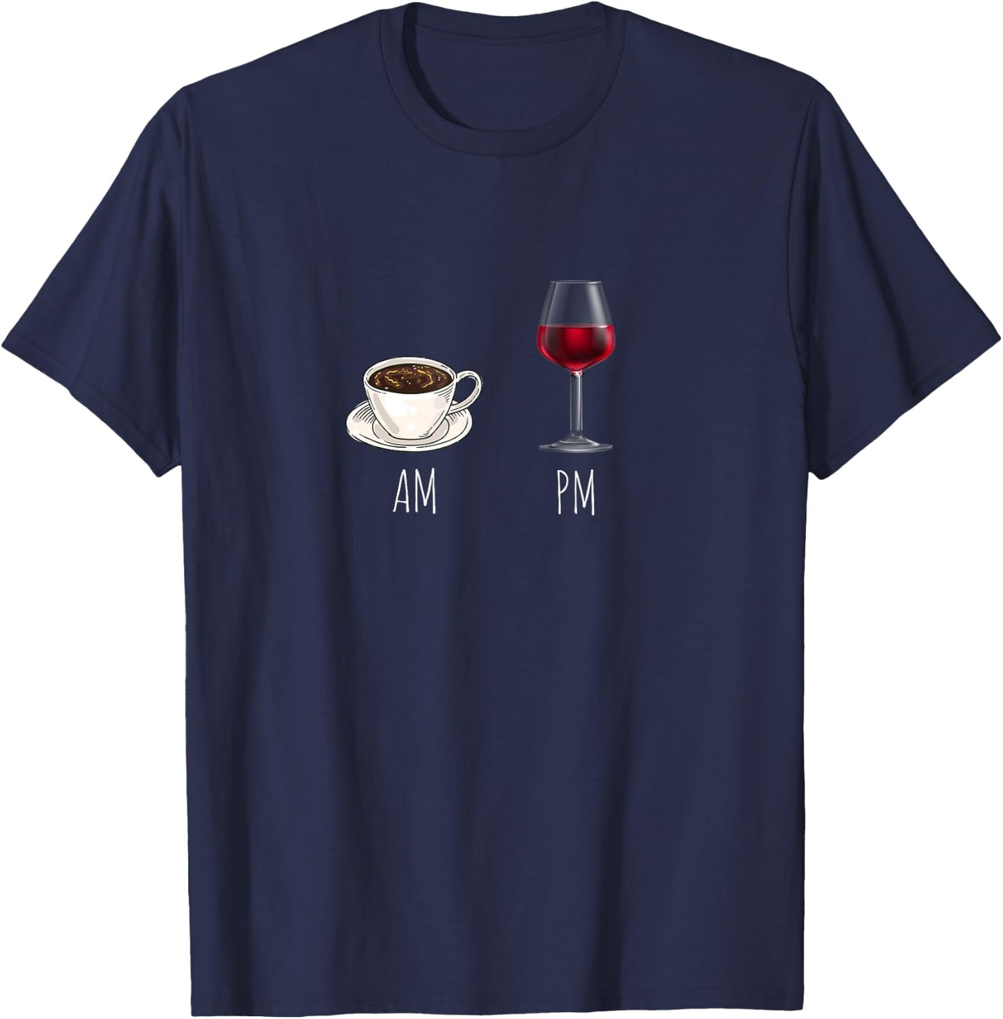Morning Coffee Wine in the Evening Latte Clock Wine Clock Funny T-Shirt - T-Shirt | Navy