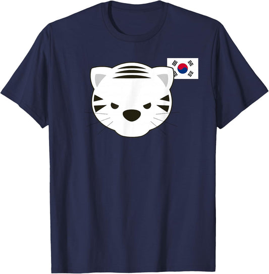 White Siberian Tiger South Korean Flag T-Shirt - T-Shirt | Navy