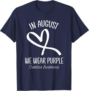 Heart In August We Wear Purple Overdose Awareness Ribbon T-Shirt - T-Shirt | Navy