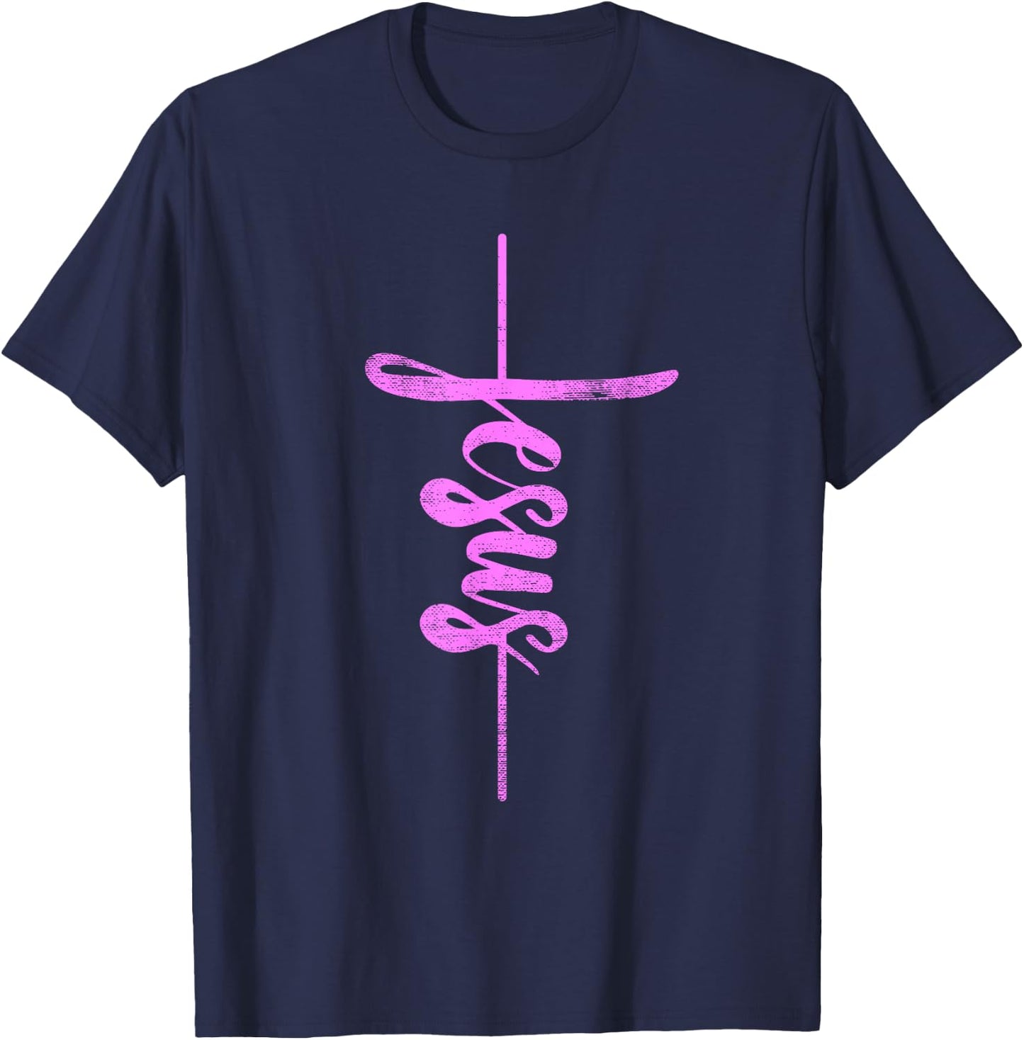 Jesus Christian Cross Art Cursive Inspiring Gift Men Women T-Shirt - T-Shirt | Navy