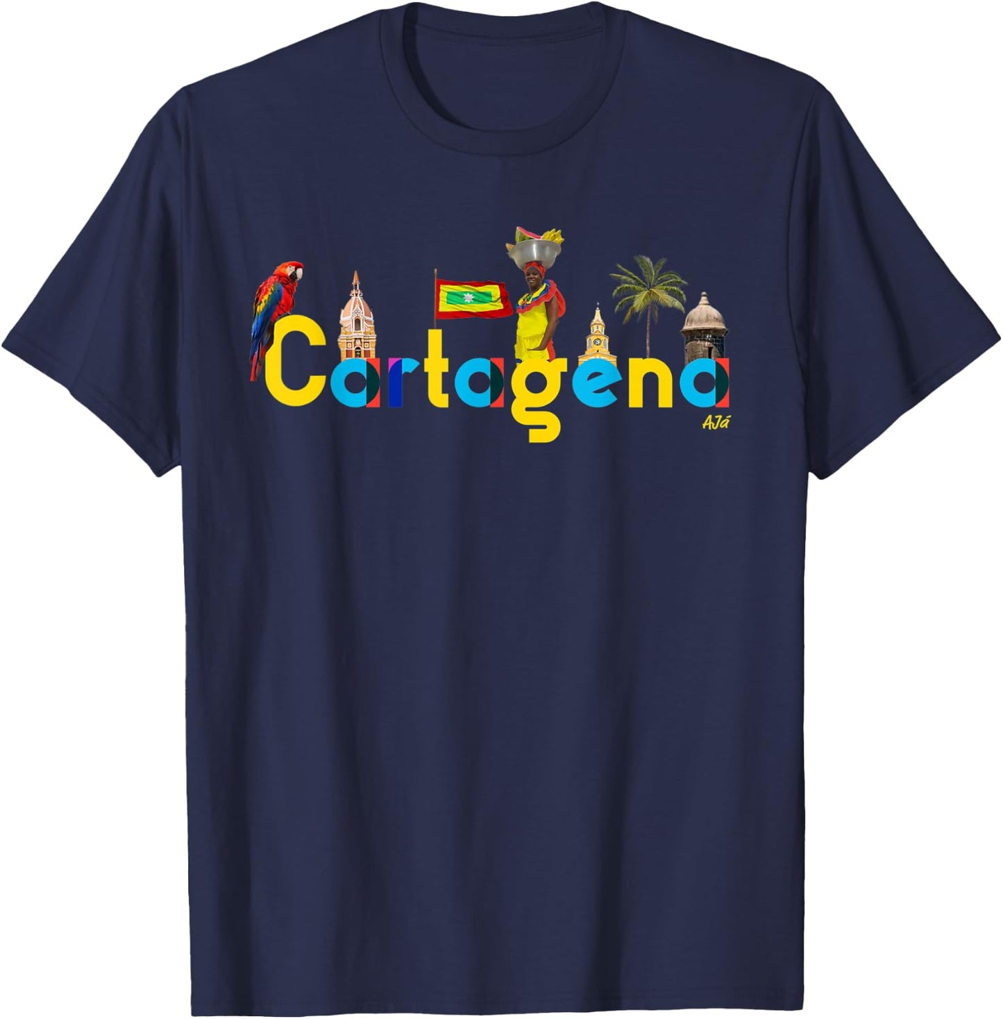 AJ.co Hecho en Cartagena Colombia - Men's -Adults Black Small Classic Fit Short Sleeve T-Shirt - T-Shirt | Navy