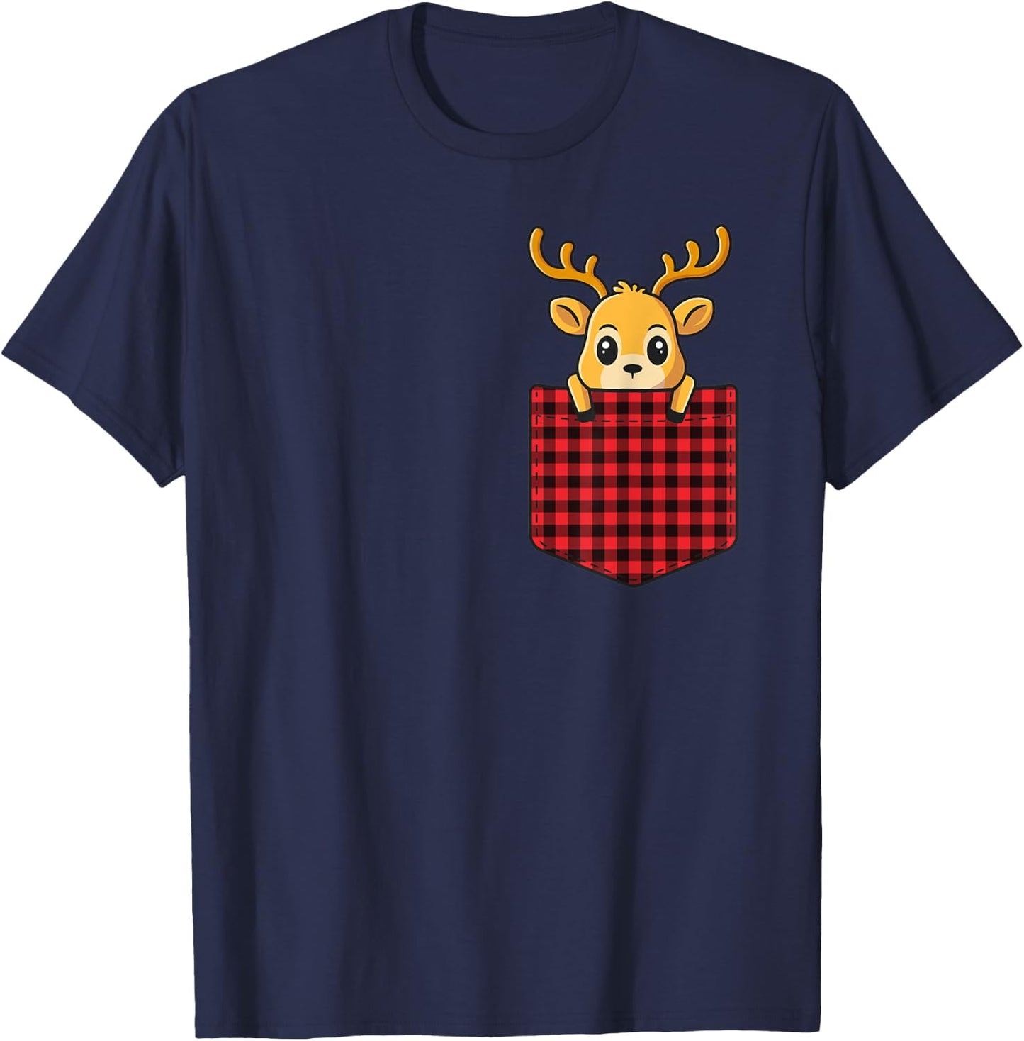 Christmas T Shirt Kids Pocket Animal Reindeer T-Shirt - T-Shirt | Navy