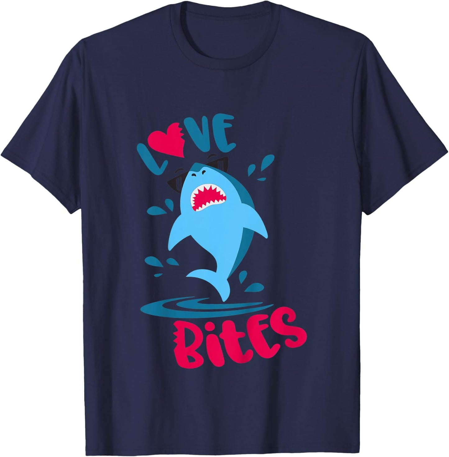 Kids Funny Shark Love Bites Boys Valentines Day T-Shirt - T-Shirt | Navy
