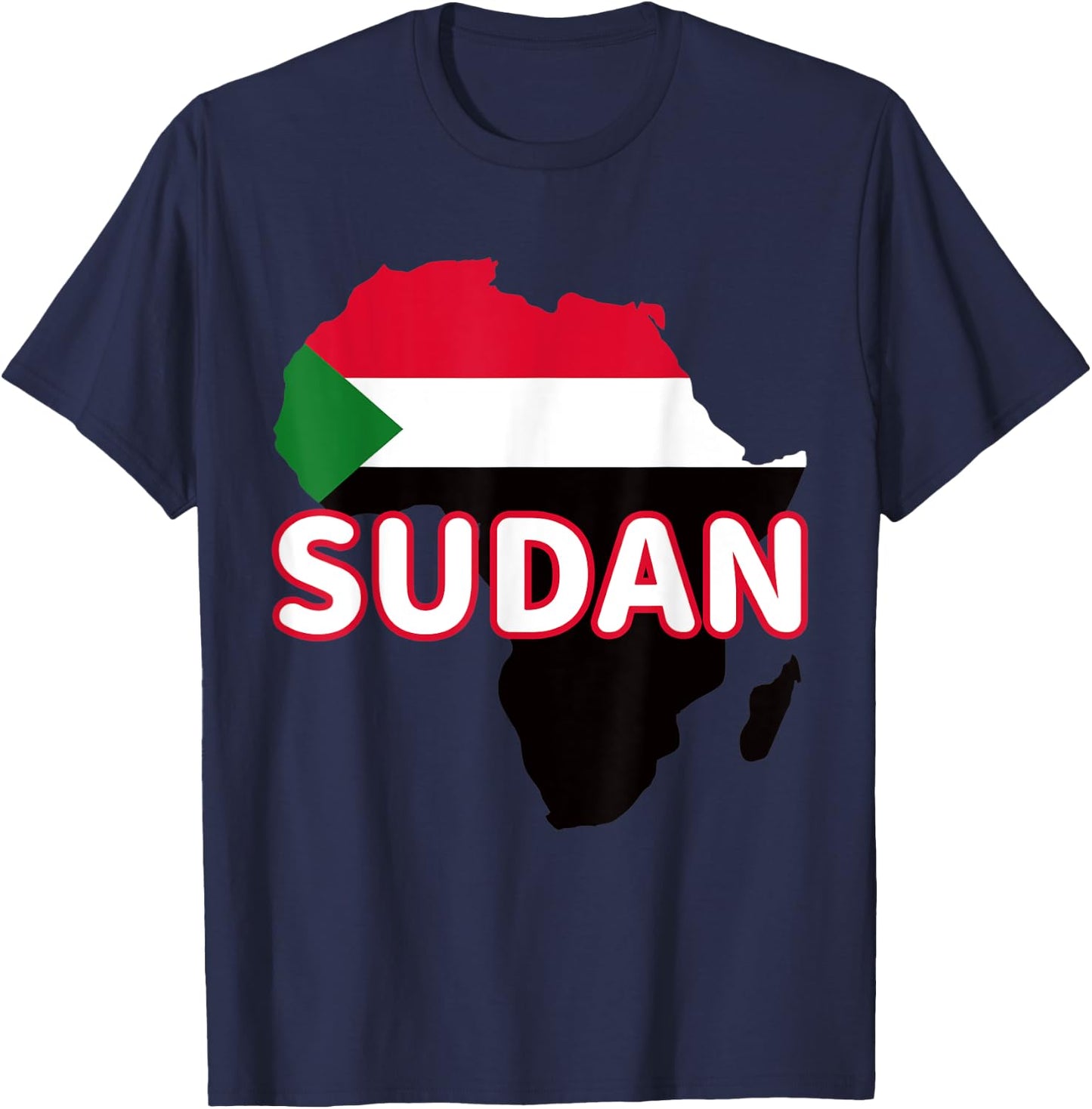 Sudan Sudanese Pride Flag Map Africa Print T-Shirt - T-Shirt | Navy