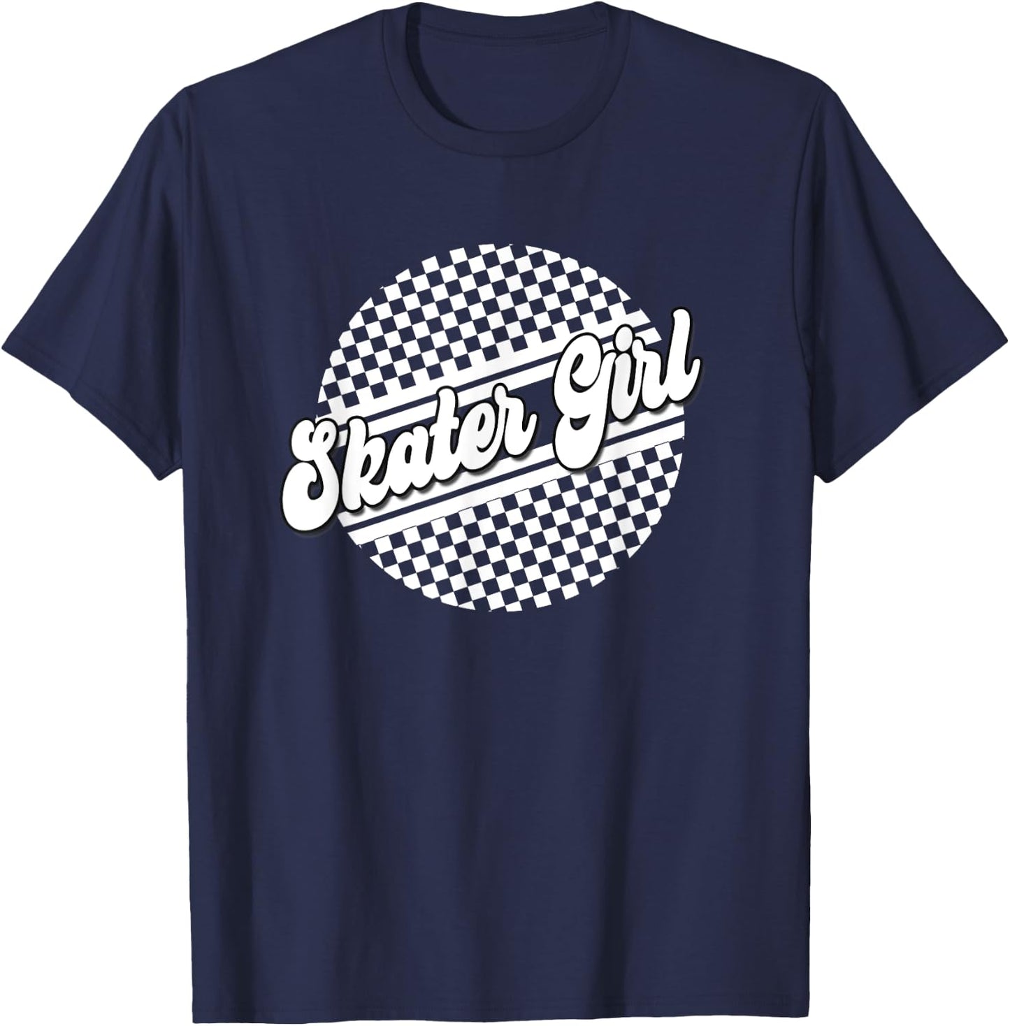 Skater Girl Checkered Skate Wear Black & White T-Shirt - T-Shirt | Navy