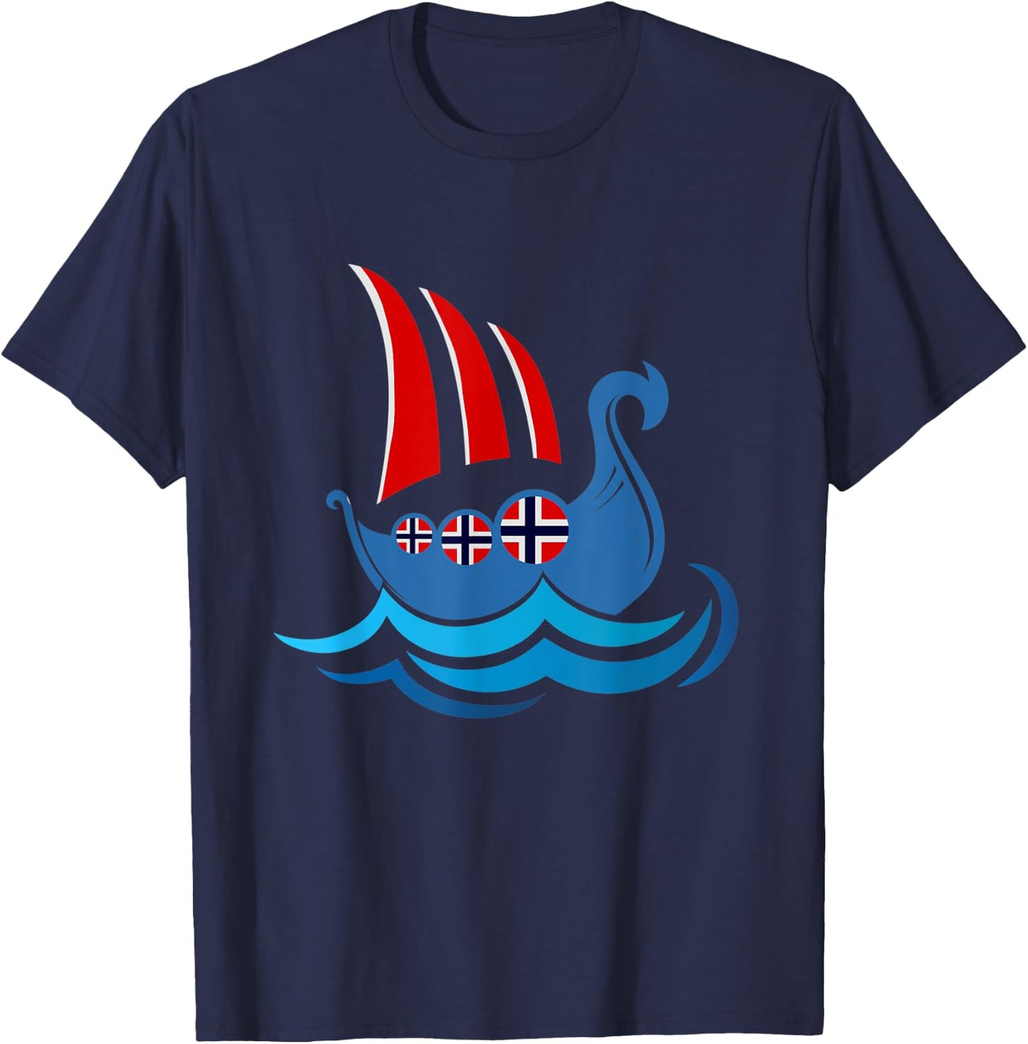 Nordic Norwegian Flag Scandinavia Ship Norway T-Shirt - T-Shirt | Navy