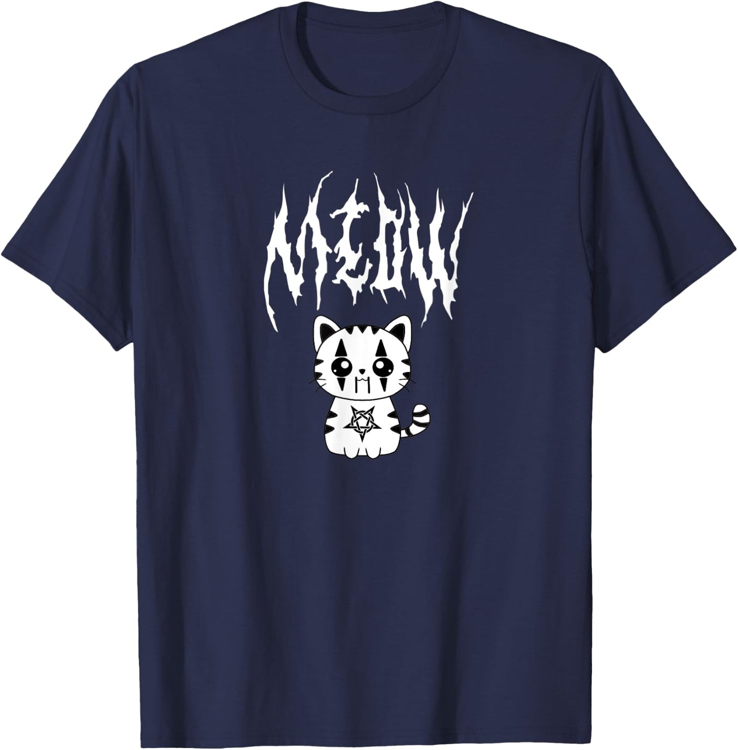 Kawaii Death Metal Meow Cute Anime Black Metal Cat Joke Men Women T-Shirt - T-Shirt | Navy