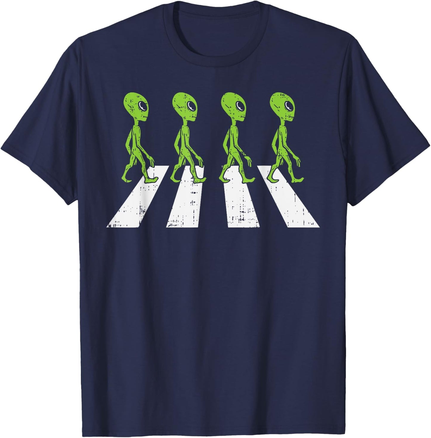 Aliens Crossing Road Funny Crosswalk Pun Space Lover Gift T-Shirt - T-Shirt | Navy