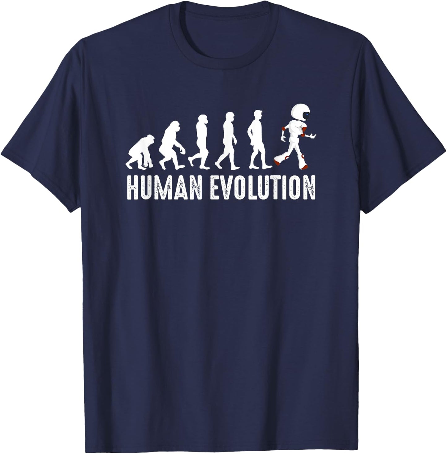 Vintage Human Evolution To Robots Modern Technology Robotics T-Shirt - T-Shirt | Navy