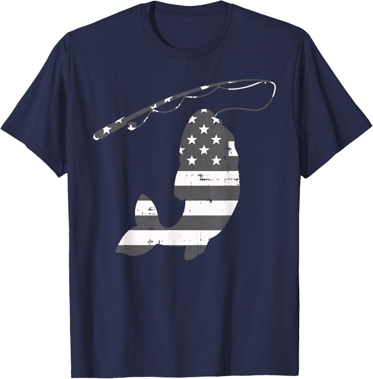 American Flag Fish Silhouette Vintage Fishing Patriotic Gift Women Kids Men T-Shirt - T-Shirt | Navy