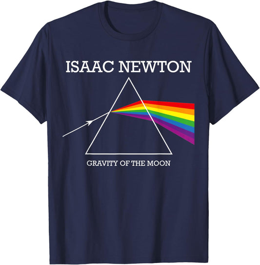 Nerdy Isaac Newton Prism Gravity of the Moon Rock Music Geek T-Shirt - T-Shirt | Navy