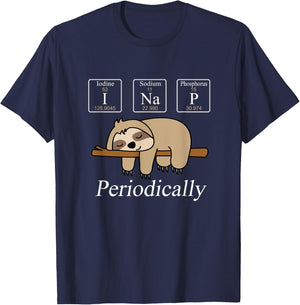 Funny Chemistry Nerdy Lazy Sloth I Nap Periodically T-Shirt - T-Shirt | Navy