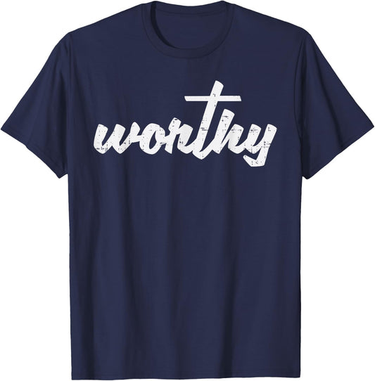 Worthy Cross God Jesus Faith Grace Religious Christian Gift T-Shirt - T-Shirt | Navy