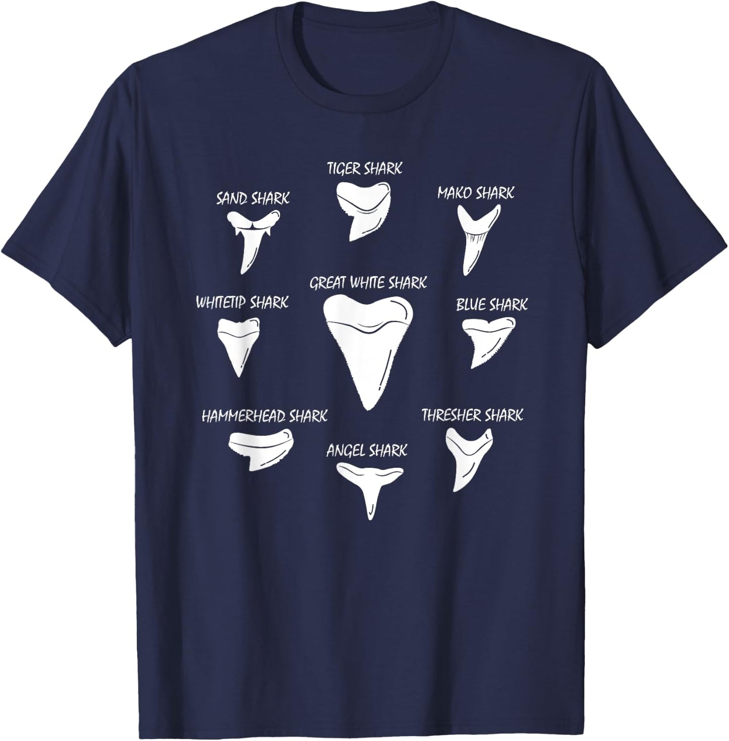 9 Types Of Sharks Teeth Species Biology Life Tooth Collector T-Shirt - T-Shirt | Navy