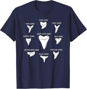 9 Types Of Sharks Teeth Species Biology Life Tooth Collector T-Shirt - T-Shirt | Navy
