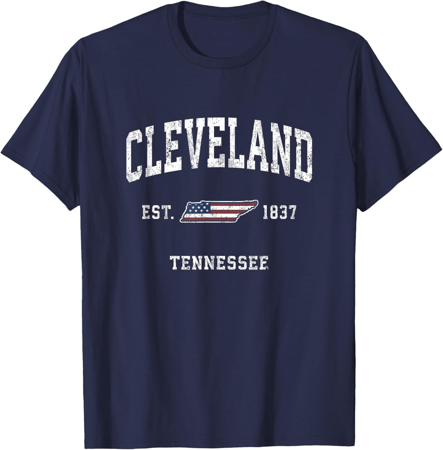 Cleveland Tennessee TN Vintage American Flag Sports Design Kids Men T-Shirt - T-Shirt | Navy