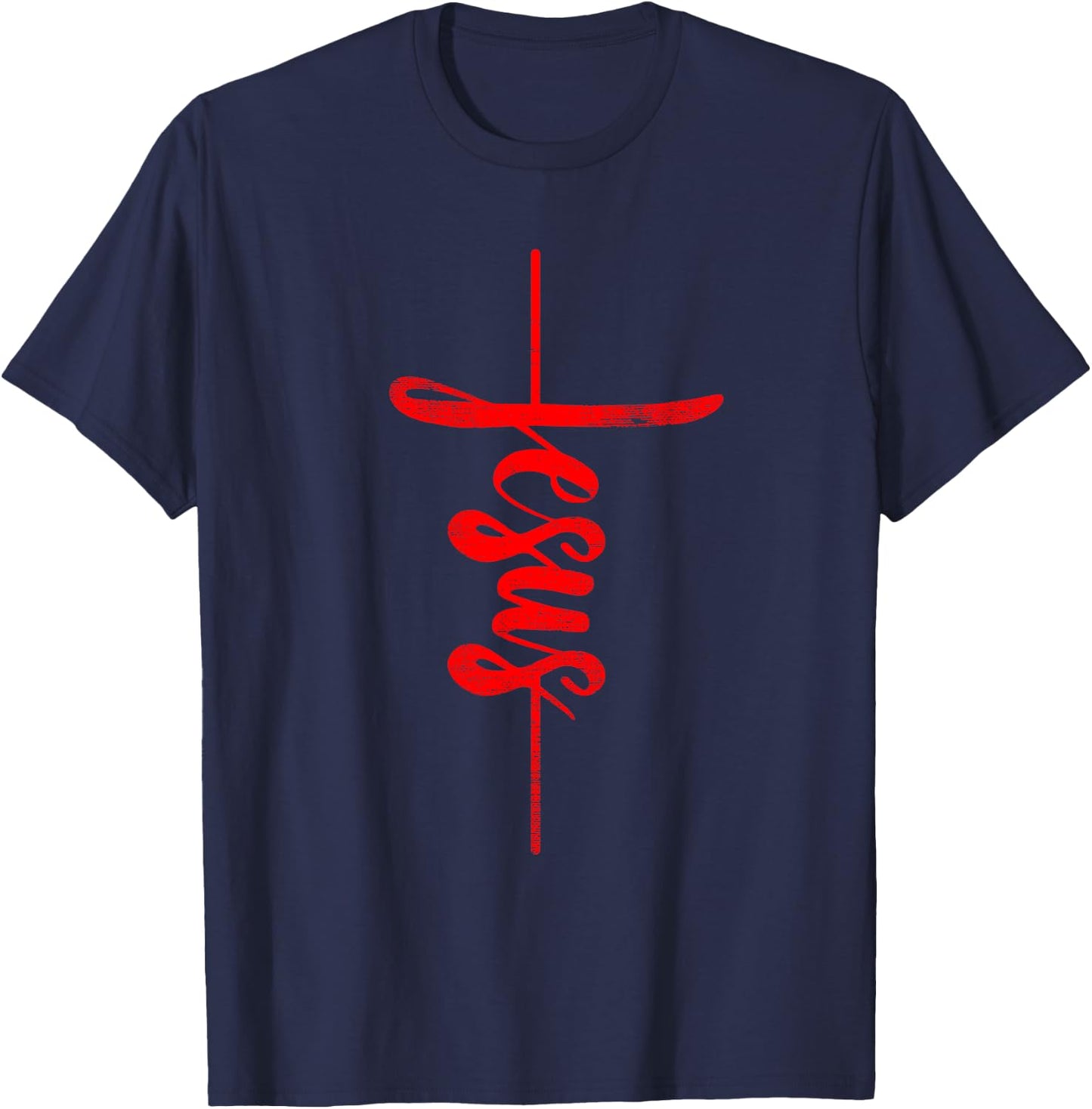 Jesus Christian Cross Art Cursive Inspiring Gift Men Women T-Shirt - T-Shirt | Navy