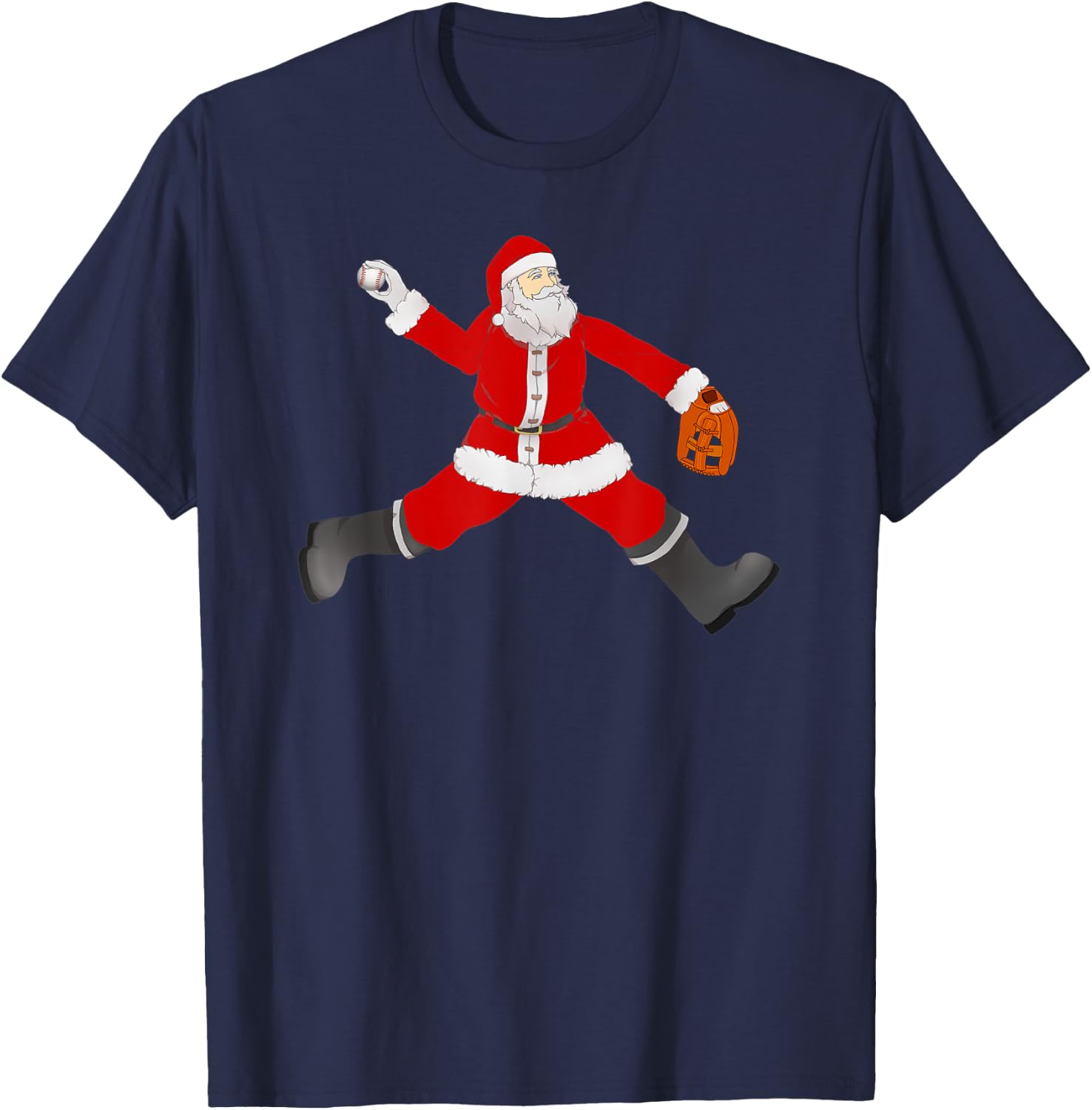 Baseball Santa Christmas No Hitter Pitcher Pitching Santa T-Shirt - T-Shirt | Navy