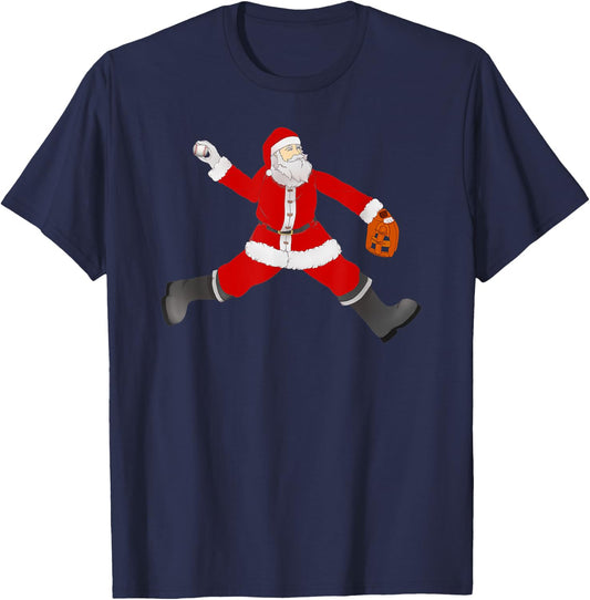 Baseball Santa Christmas No Hitter Pitcher Pitching Santa T-Shirt - T-Shirt | Navy