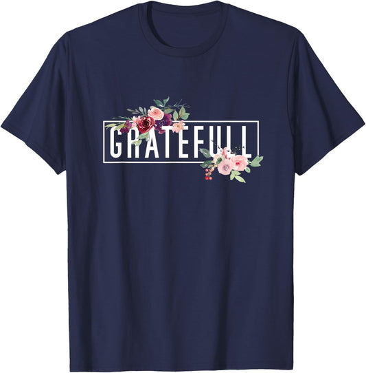 Grateful Flora Flowers Bouquet Modern Design. Woman Grateful T-Shirt - T-Shirt | Navy
